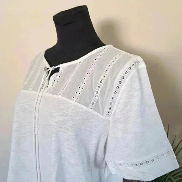 ❤️ Hilary Radley White Top Slub Knit XL Short Sleeved  Eyelet Women's Shirt - Picture 6 of 11